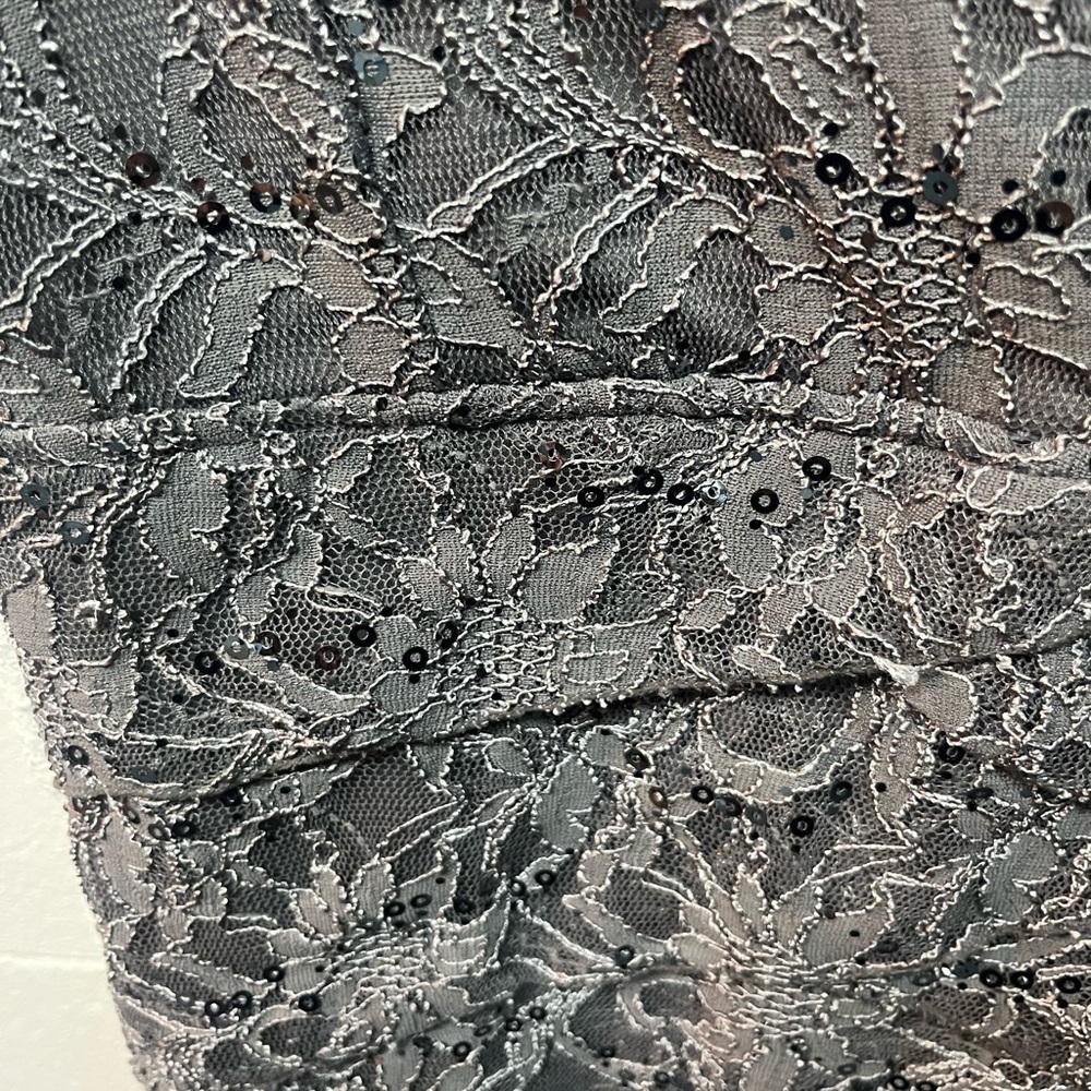Scarlett Charcoal Lace Mini Dress. 10 - Picture 3 of 5
